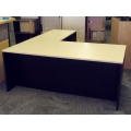 Blonde w Black L-Suite Double Ped Desk w Guest Knee Space